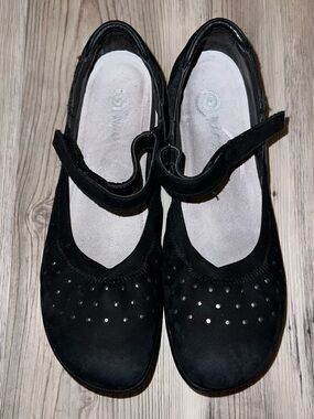 Naot Matua Suede Mary Jane Shoes Leather Black Womens 41 US 10.5 Hook & Loop